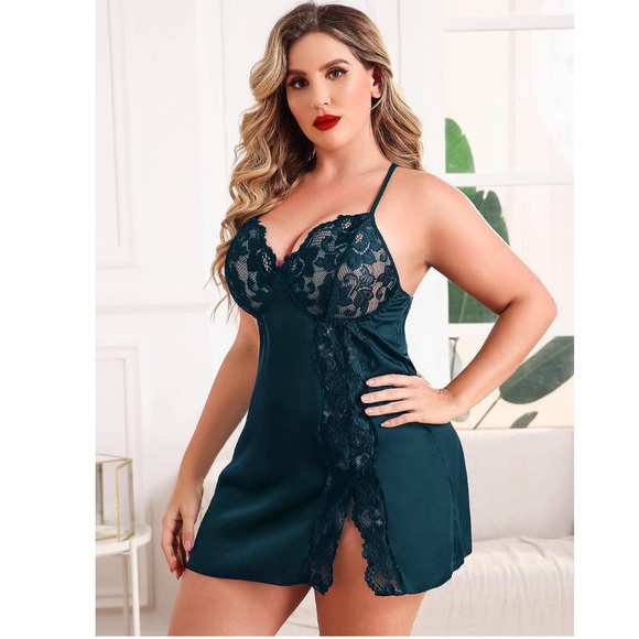 Other - NEW| Plus Size Teal Satin Slip Dress